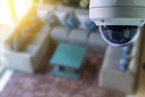 High-tech security camera installed in a modern home for surveillance and safety monitoring.